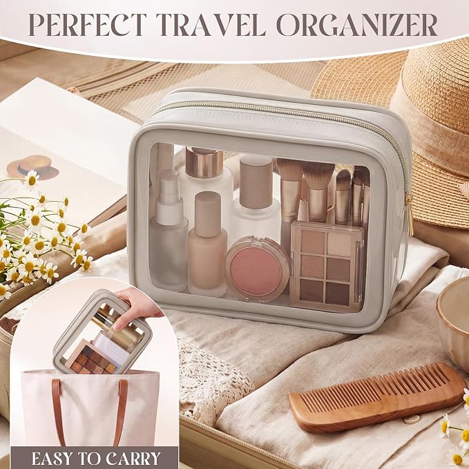 Hsei 6 Pcs Clear Makeup Bags Diaper Bag Organizer Travel Toiletry Bags with Zipper Clear Cosmetic Organizer Car Storage Pouch Bridesmaid Gift for Women Beach Vacation (Khaki) - Image 5