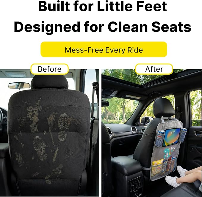 Backseat Car Organizer for Kids, Car Seat Organizer with 11” Touch Screen Tablet Holder, Rear Seat Storage Bag with Drink Pockets, Anti-Kick Seat Back Protector for Travel (Gray Dinosaur) - Image 5