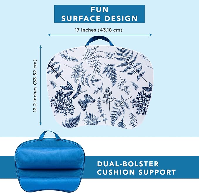 LAPGEAR MyStyle Lap Desk – Blue Garden, Fits 15.6” Laptops | Dual-Bolster Microbead Cushion, Built-In Carry Handle, Ergonomic Curved Front Edge - Image 5