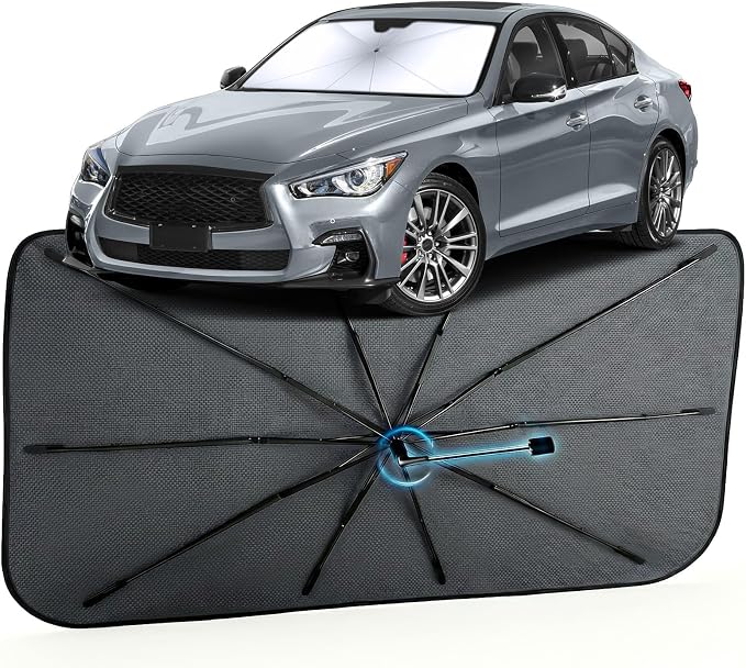 Car Windshield Sun Shade for Infiniti Q50 2014-2026, Foldable Car Sunshade | For Front Window,Car Shades Umbrella with Reflective Coated Fabric, Sun Visor Keep Car Cool&Protects Interior,1:1 Exact Fit by MakeLifeBetter