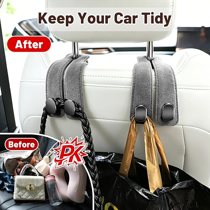 SUKIPIN Car Hooks, Car Seat Headrest Hooks for Purses and Bags 2-Pack Gray | Car Accessories for Women, Solid Durable Construction, Quick Tool-free Mounting, Universal Fit for Most Vehicle Headrests - Image 4