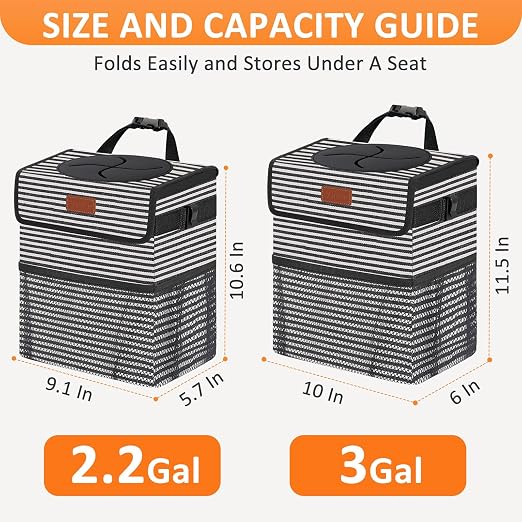 Vankor Car Trash Can with Lid Leak Proof Car Accessories for Women | 2.2 Gallon Cute Hanging Car Trash Bin for Men Car Truck Vehicle Sedan SUV Interior Automotive Garbage Cans, Stripe - Image 7
