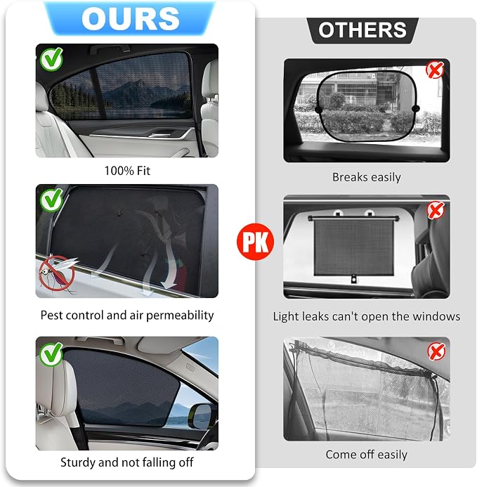 XCBYT 2019-2024 Camry Window Shades, 4-Pack Magnetic Cooling Privacy Mesh | Blocks heat for camping & baby sleeping. Front shades are partial for rearview mirror. Wait 24h for clips to set - Image 6