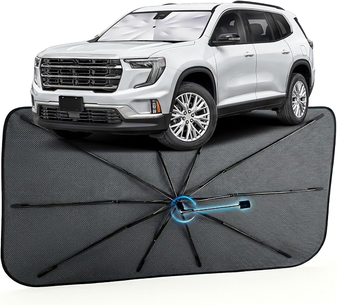 Car Windshield Sun Shade Umbrella for GMC Acadia 2024-2026, 1:1 Fit | [Reflective Coated Fabric] Car Shades Sun Visor Keep Car Cool and Protects Interior, Sunshade Umbrella for Front Window by MakeLifeBetter