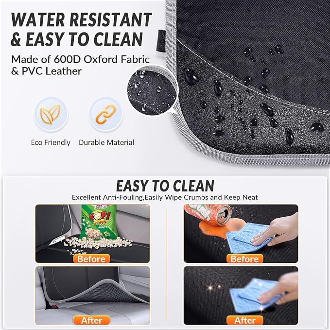 Gimars Car Seat Protector, 2 Pack, XL Thicken EPE Cushion Waterproof 600D Fabric Car Seat Cover for Child Car Seat with Nonslip Backing Mesh Pockets for Baby SUV Sedan Truck Leather Seats, Black-Gray - Image 5
