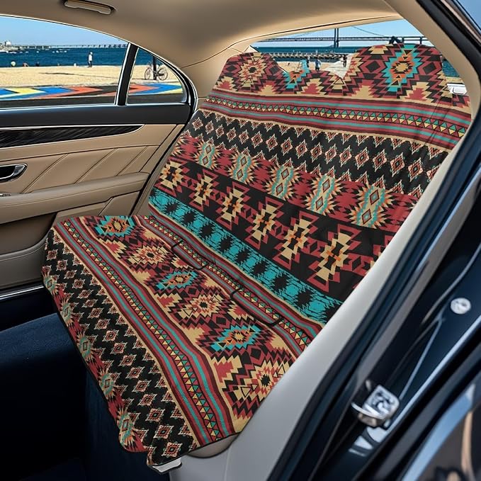 Aztec American Tribal Geometry Pattern Car Seat Covers for Back Seat Cover, Waterproof Rear Bench Towel Seat Covers Heavy Duty Non Slip Back Seat Cover for Dogs by LACIYISON