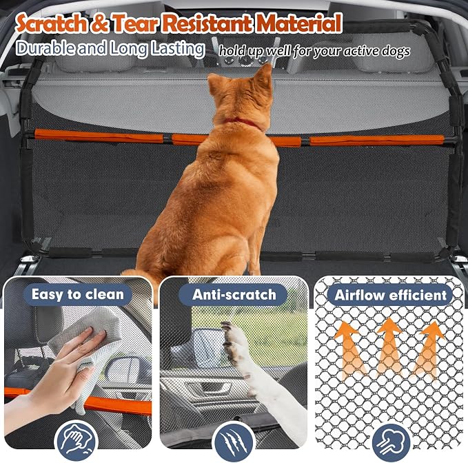Dog Car Barrier for Back Seat & Trunk - 46" Wide for Compact SUV and Cars | Sturdy Metal Frame & Transparent Net Mesh Car Dog Barrier Tear-Resistance Full Cover Anti-Escape Visible Car Divider for Pet - Image 4