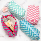 Checkered Makeup Bag for Purse, Small Travel Cosmetic Pouch,Magenta Green | Cute Zipper Makeup Organizer for Women, Travel Essentials, Toiletries, Makeup Brushes, Beauty Accessories&Bridesmaid Gifts - Image 8