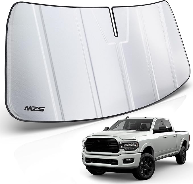 MZS Windshield Sun Shade for Ram 2500 3500 4500 5500 19-26 with 10" Sensor | 6-Layer Heat Insulation, 99% UV Blocking, Keeps Interior Cool, Full Coverage Visor, Foldable Car Window Sunshade, Storage Bag by MZS