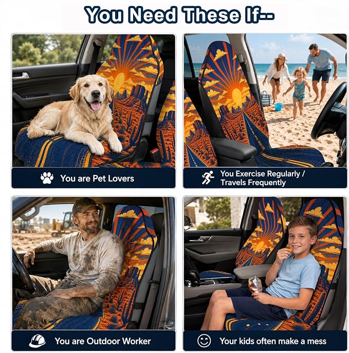Car Seat Towel Cover 2 Pack for Front Seats, Sweat Absorbent Car Seat Protector with Non-Slip Backing, Waterproof Towel Car Seat Covers for Runners, Gym, Swimming, Beach, Desert Road Sunset - Image 9