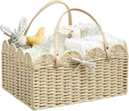 Angelhood Paper Rope Diaper Caddy, Scalloped Baskets with Removable Divider | Woven Floral Baby Diaper Organizer for Changing Table,Baby Shower Gifts,Portable Car Organizer for Diapers by Angelhood