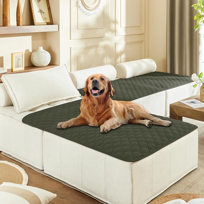 gogobunny Waterproof Blanket for Dogs，Couch Covers for Sectional Sofa | Anti Slip, Hair Resistant, Potty Training Couch Protector, Furniture Covers for Pets, 40x50 Inch Dark/Light Olive by gogobunny
