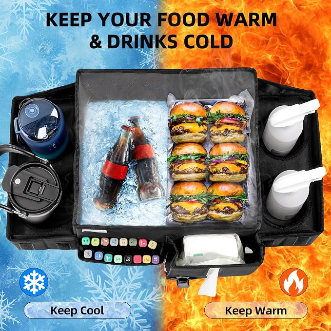 LUVHOMEE Car Organizers and Storage for Backseat & Front Seat - Collapsible Car Caddy w/Headrest Strap, Leakproof Cooler, Lid & Cup Holders | Fits Passenger Seat, Easy-Access Travel Snacks & Drinks - Image 4