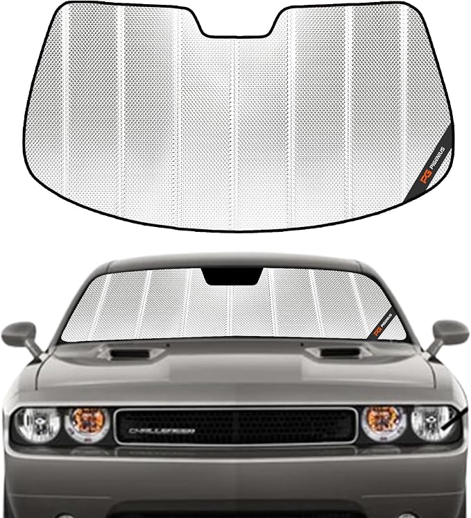 Pigenius Windshield Sun Shade for Dodge Challenger 2008-2014. Reflective Aluminum Film Front Window Sunshade - BLAZBLOCK by Pigenius