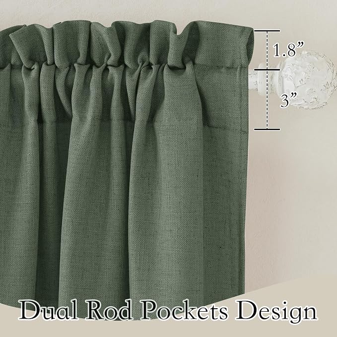 RYB HOME Spring Curtains for Living Room, Light Filtering Privacy Protection Linen Sheer Curtains for Sliding Glass Door, W 52 x L 90 inches, Hunter Green, 2 Panels Set - Image 2