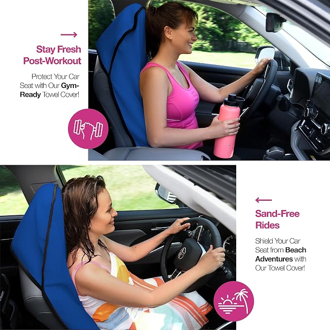lebogner Waterproof Sweat Towel Car Seat Cover for Post Gym Workout, Running, Swimming, Beach and Hiking (Blue) - Image 3