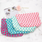 Checkered Makeup Bag for Purse, Small Flat Cosmetic Pouch,Lake Blue | Cute Zipper Makeup Organizer for Women, Travel Essentials, Toiletries, Makeup Brushes, Beauty Accessories&Bridesmaid Gifts - Image 6