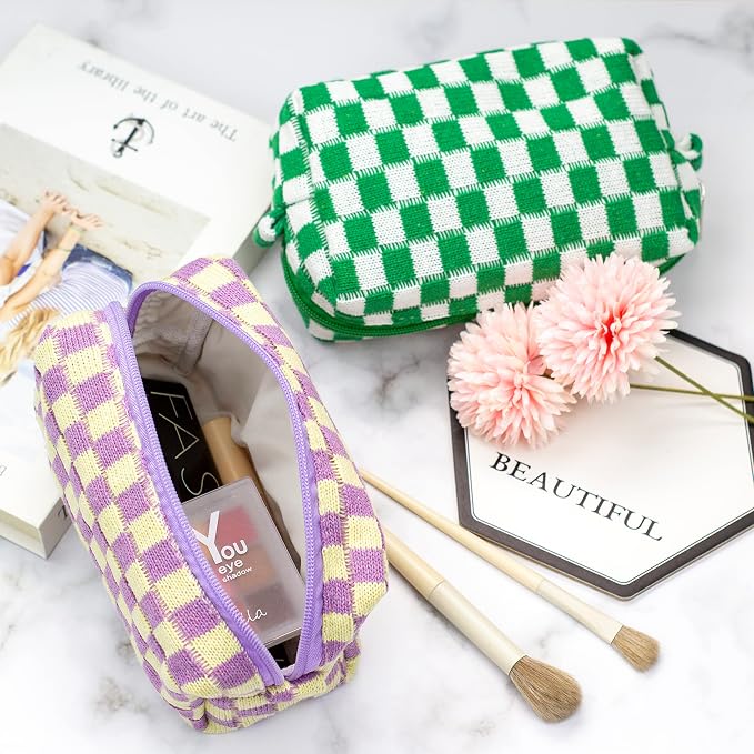 Checkered Makeup Bag for Purse, Small Travel Cosmetic Pouch,Purple,6 Pack | Cute Zipper Makeup Organizer for Women, Travel Essentials, Toiletries, Makeup Brushes, Beauty Accessories&Bridesmaid Gifts - Image 3