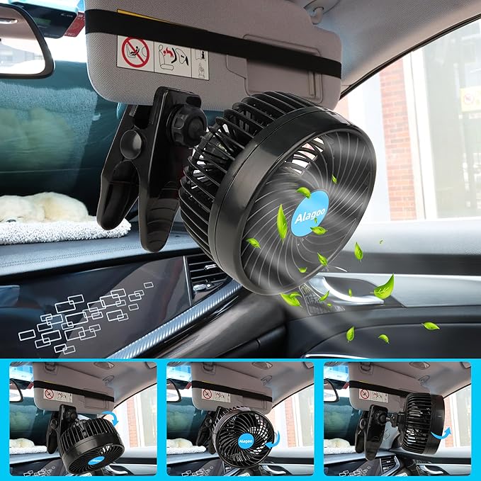 Alagoo Car Fan 6'' 12V Cool Gadgets Clip Fan for Front Rear Seat Passenger Portable Electric Air Fresh Fan with Cigarette Lighter Plug for Cars/Vehicle SUV, RV - Image 7