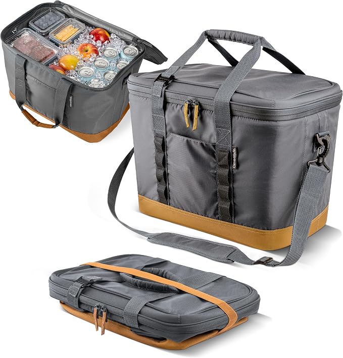CleverMade Pacifica Collapsible Cooler Bag, Large Travel Cooler, Cool Gray | Keep Drinks Cold and Pack Light | A Reinforced Base, Storage Pocket, Bottle Opener, and Shoulder Strap Add Outdoor Utility by CleverMade