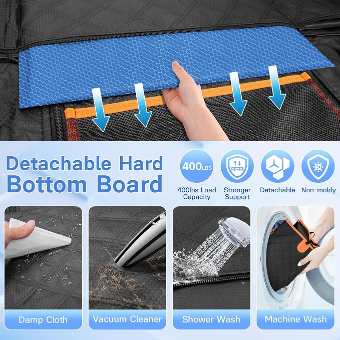 Dog Seat Cover for Back Seat, Hard Bottom Back Seat Extender, 100% Waterproof & Machine Washable, 600D Heavy Duty, Supports 400lbs for Travel & Camping, Dog Back Seat Pet Cover for Cars - Image 7