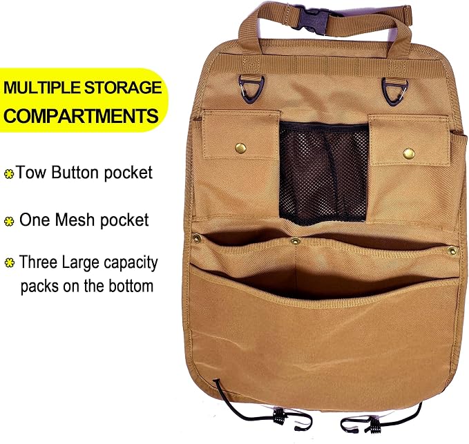 Car Seat Back Organizer with Multiple Pockets and Hooks (brown) - Image 5
