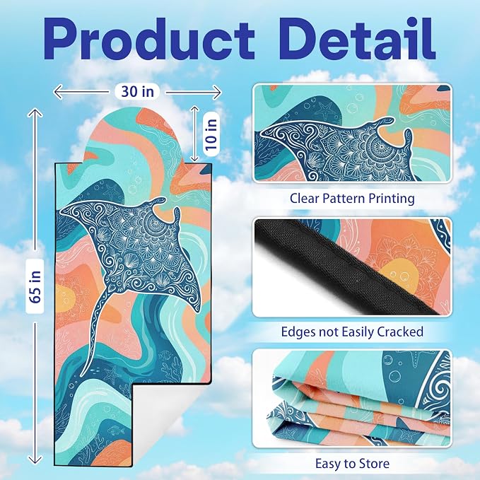 2 Pack Car Seat Towel Covers, Sweat-Proof Microfiber Seat Protectors for Gym, Running, Beach & Workout, Breathable Quick-Dry, Machine Washable, Pastel Manta Ray Print, Universal Fit - Image 2
