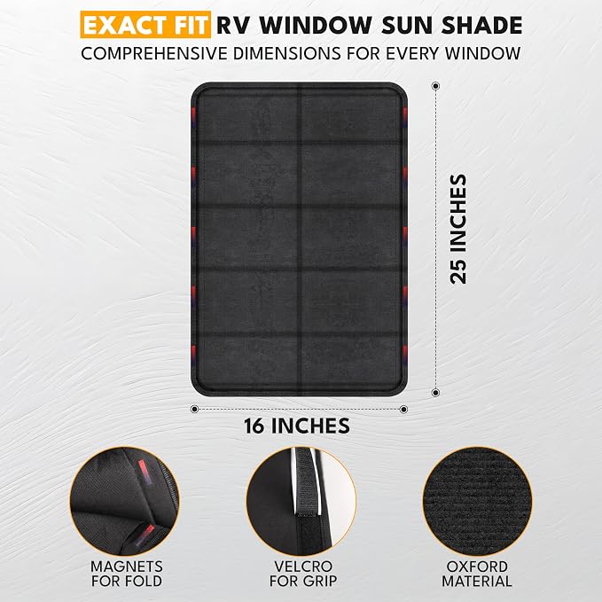 EcoNour RV Magnetic Window Shade for Side Door Foldable UV Protection Cover | Travel Trailer Window 4 Hook & Loop Waterproof Oxford Fabric | Universal RV Window Accessories | Medium (25" x 16") - Image 2