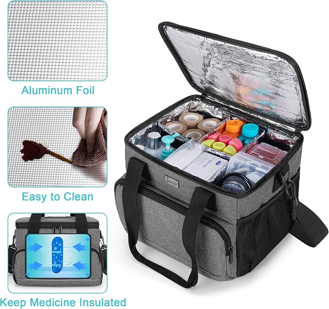 Trunab Insulated Medical Bag with Dividers, Medicine Pouch,Grey | Empty Bag for Custom Setup, Ideal for Home, Travel and Camping - Image 2