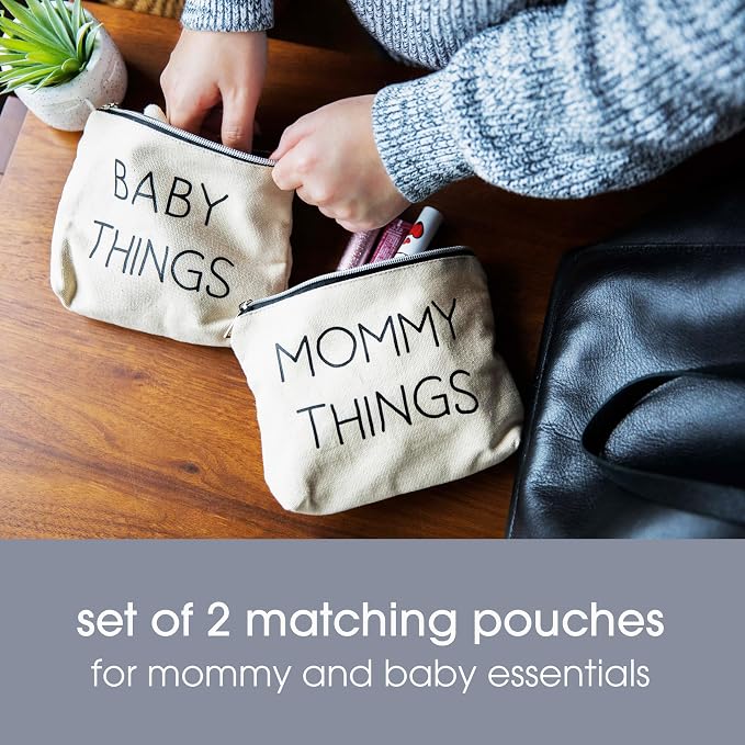 Pearhead Mommy and Baby Things Zipper Pouches, Set of 2, Organizer Bags | Diaper Bag Storage Organizer, Canvas Zipper Organize Bags for Travel or Hospital Bag, New Mom Gift, Cosmetic Makeup Bag - Image 2