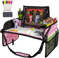 Lusso Gear Travel Car Seat Tray - Dry Erase Board & Secure Tablet Holder for Toddler Travel - Durable 600D Oxford Cloth with Snack & Toy Compartments for Road Trip Essentials for Kids - Pink Unicorn by LussoGear
