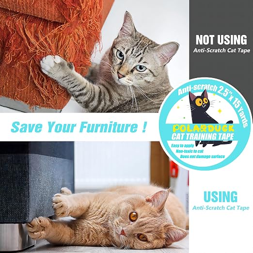Polarduck Anti Cat Scratch Tape, 2.5 inches x 15 Yards Cat Training Tape, 100% Transparent Clear Double Sided Cat Scratch Deterrent Tape, Furniture Protector for Couch, Carpet, Doors, Pet & Kid Safe - Image 2