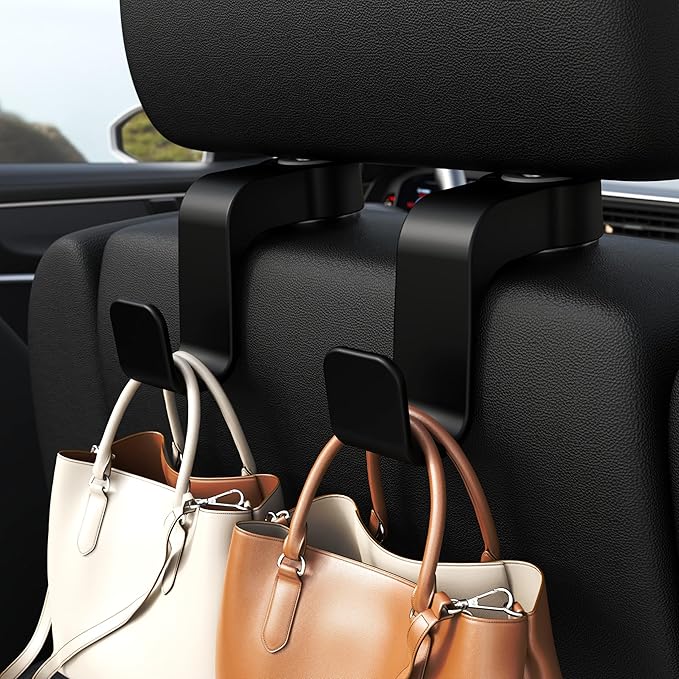 Amooca Anti-drop Car Seat Hooks Heavy Duty 55lb Headrest Hanger 2 Pack | Durable ABS, Non-slip, Automotive Backseat Storage for Backpack Umbrella Water Bottle Coat Purses Handbags Groceries, Black - Image 2