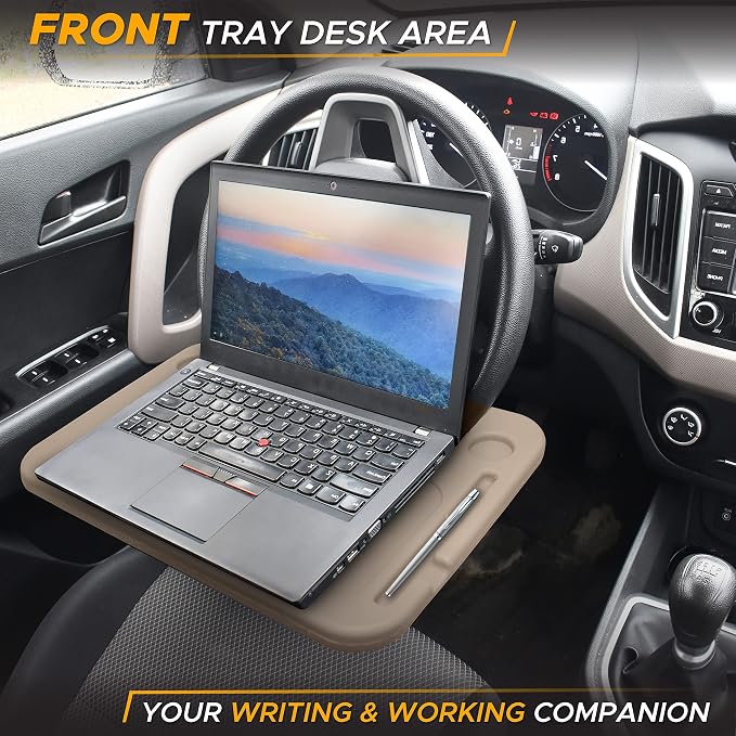 EcoNour Car Tray for Laptop Mount with Pen Holder | Food Tray for Eating with Drinks Holder | Multipurpose Travel Car Accessories | Car Tray for Laptop Mount with Pen Holder | Food Tray for Eating with Drinks Holder | Multipurpose Travel Car Accessories - Image 2