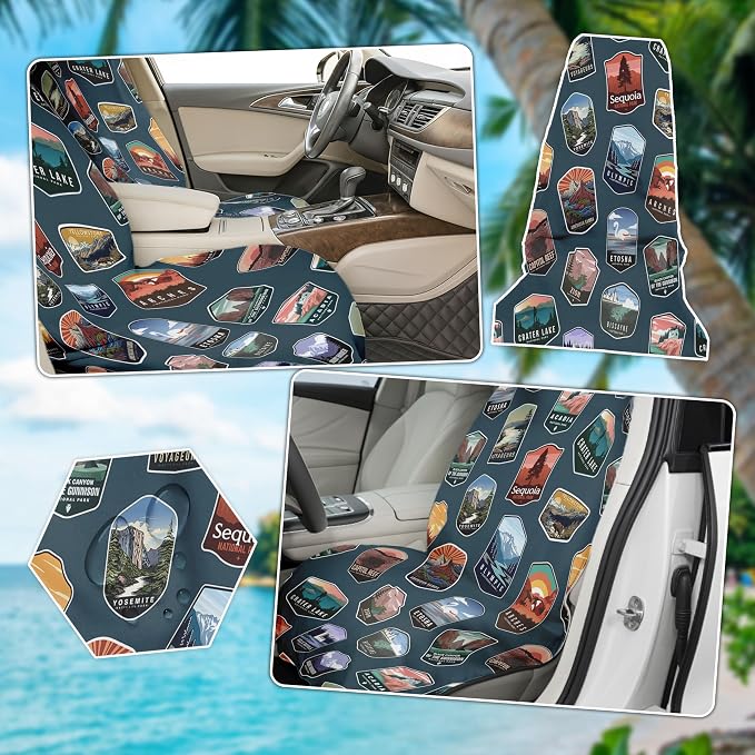 2 Pack Car Seat Towel Covers for Gym, Front Seats, National Park | Sweat Protector for Front Seats Premium Thickened with Elastic Strap Breathable & Quick Dry Machine Washable Running - Image 3