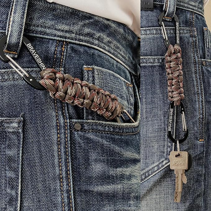 BRAVESHINE Paracord Keychain Carabiner Clip | D Ring Hanger Lanyard Hook | 7.3inch Long | for Stroller, Water Bottle, Key, Backpacks, Men, Women, Luggage, Car Seat Headrest, Fence, Bag Charms - Image 2