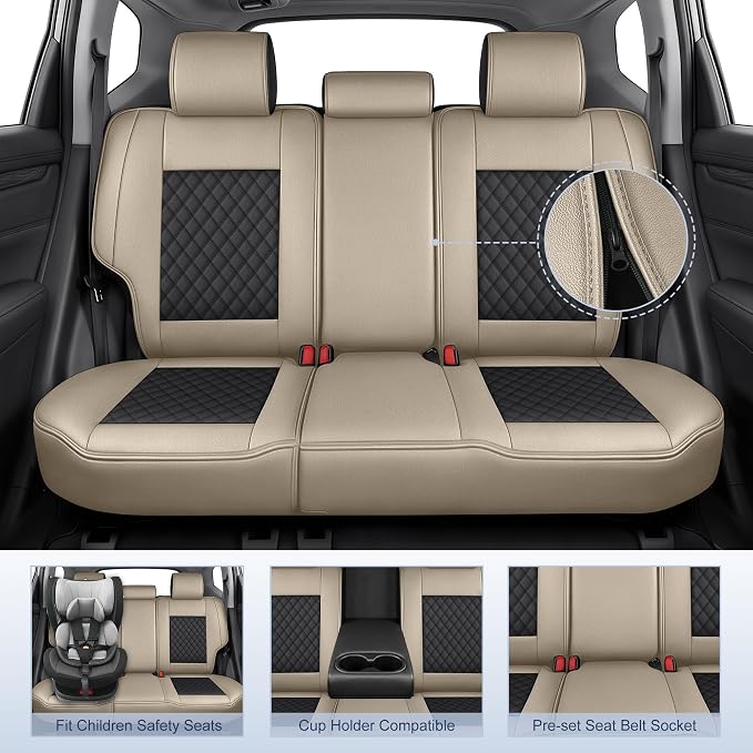 IKABEVEM Custom for Honda CR-V 2017-2022 Seat Covers Full Set | Waterproof Faux Leather,Easy to Install,Wipe Clean,Black&Beige Car Seat Protector - Image 2