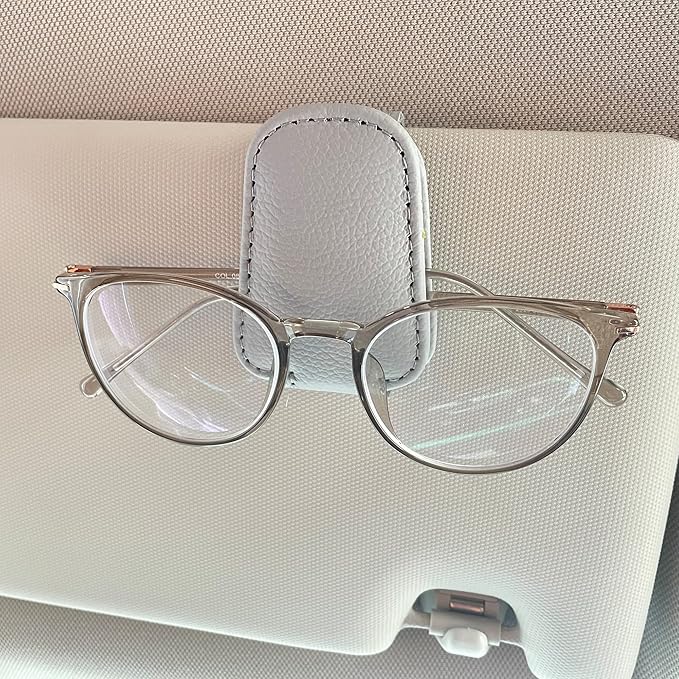 KIWEN Sunglasses Holders for Car Sun Visor, Magnetic Leather Sunglass Glasses Eyeglass Clip for Car (2, Gray) - Image 2