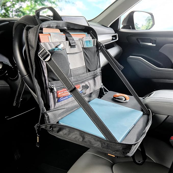 High Road Steering Wheel Desk and Laptop Holder for Car, Truck, Van and SUV | Portable Car Office Laptop Case and Desk, with 6 Storage Compartments, Phone Holder, Mouse Tray and Wrist Rest by HighRoad