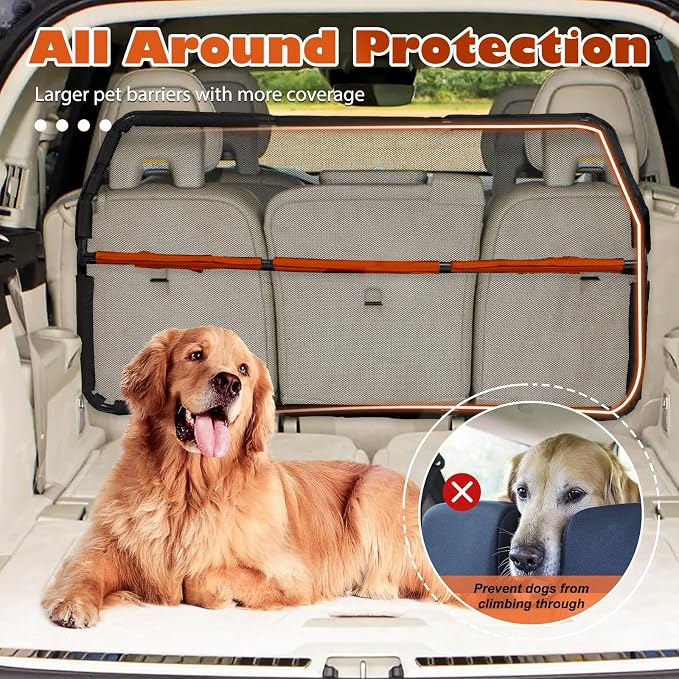Dog Car Barrier for Back Seat & Trunk - 46" Wide for Compact SUV and Cars | Sturdy Metal Frame & Transparent Net Mesh Car Dog Barrier Tear-Resistance Full Cover Anti-Escape Visible Car Divider for Pet - Image 2