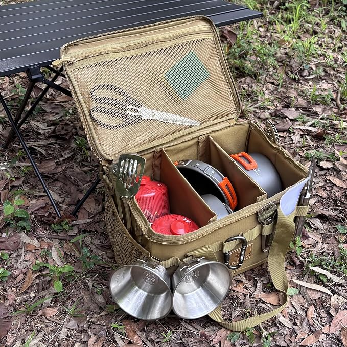 Tactical Camping Storage Bag 18L Tactical Utility Tote Bag Camping Cookware Organizer Trunk Organizer (Khaki) - Image 5