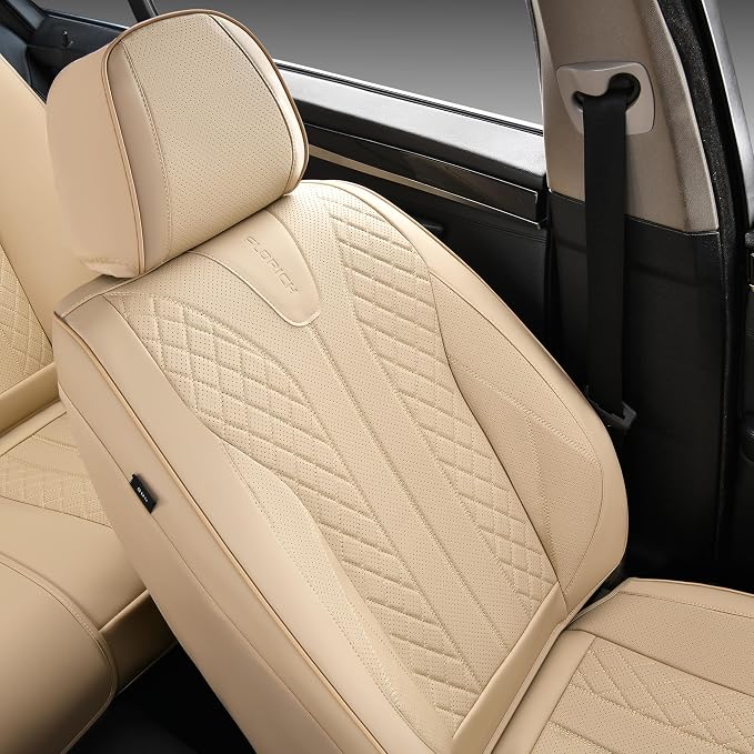 FLORICH Front Seat Covers, Leather Car Seat Covers Luxury Automotive Seat Covers Waterproof Car Seat Protectors Universal Fit for Most Cars SUV Trucks Vehicles, Beige - Image 9