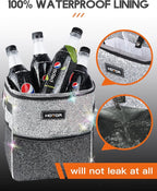 HOTOR Car Trash Can, Compact Waterproof Organizer, Leak-Proof Bin, 2-Gallon | Sparkle White, Multifunctional Car Accessory with Adjustable Straps & Magnetic Snaps for Interior Car Storage - Image 5