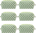 Checkered Makeup Bag for Purse, Small Cosmetic Pouch,Light Green,6 Pack | Cute Zipper Makeup Organizer for Women, Travel Essentials, Toiletries, Makeup Brushes, Beauty Accessories&Bridesmaid Gifts by PAZIMIIK