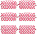 Checkered Makeup Bag for Purse, Small Travel Cosmetic Pouch,Pink,6 Pack | Cute Zipper Makeup Organizer for Women, Travel Essentials, Toiletries, Makeup Brushes, Beauty Accessories&Bridesmaid Gifts by PAZIMIIK