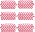 Checkered Makeup Bag for Purse, Small Travel Cosmetic Pouch,Pink,6 Pack | Cute Zipper Makeup Organizer for Women, Travel Essentials, Toiletries, Makeup Brushes, Beauty Accessories&Bridesmaid Gifts by PAZIMIIK