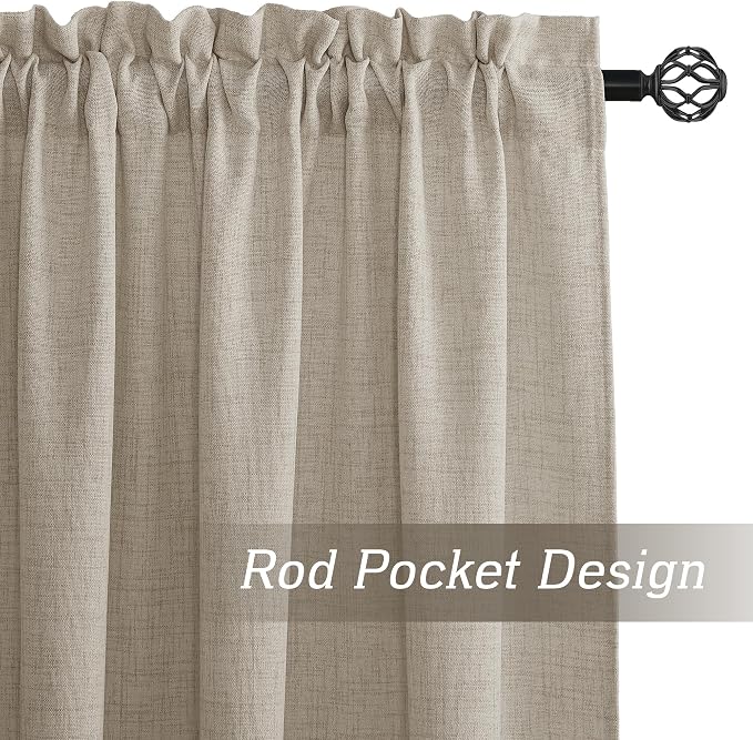 RYB HOME Natural Beige Linen Sheer Curtains 84 inches Long for Bedroom | Weave Textured, Rod Pocket, Light Filtering, for Living Room, W52 x L84, 2 Panels Set - Image 3
