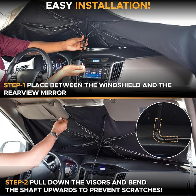 ECONOUR Car Windshield Sunshade Umbrella, Bendable Front Windshield Sun Shade for UV Protection & Interior Heat Reduction, Foldable Car Sunshade for Sedan & SUV - Image 7
