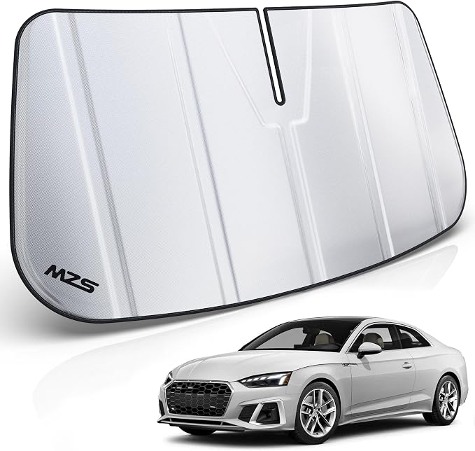 MZS Windshield Sun Shade for A5 S5 RS5 Sportback Quattro Coupe 2018-2024 | Without HUD, 6-Layer Heat Insulation, 99% UV Blocking, Custom Full Coverage Visor, Foldable Car Window Sunshade, Storage Bag by MZS