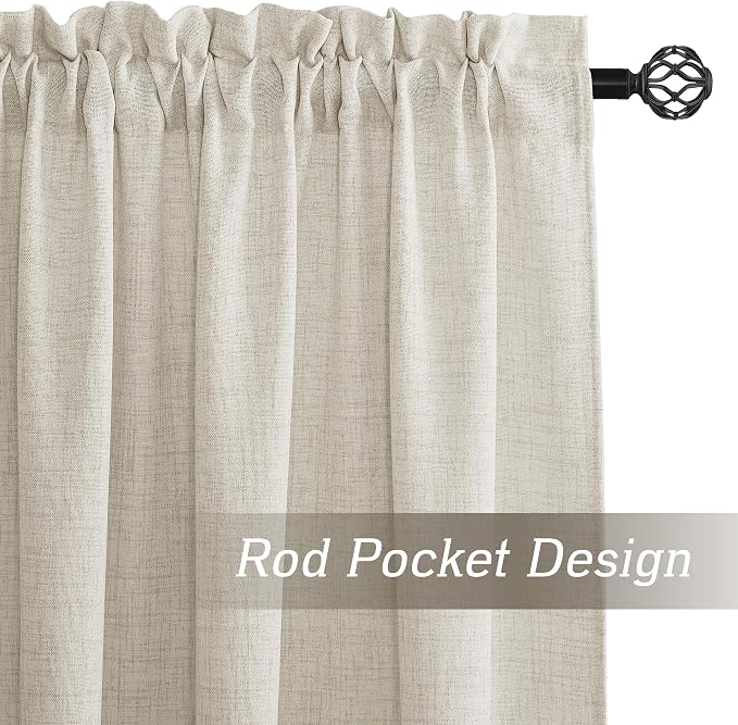 RYB HOME Living Room and Dining Room Curtains 102 inches Long | Light Filtering, Privacy Protection, Weave Textured, Rod Pocket, Cream, W52 x L102, 2 Panels Set - Image 2